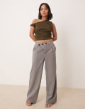 [JDY Petite] JDY Petite asymmetric button wide leg pants in grey S GREY