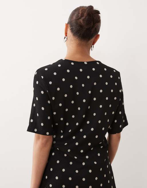JDY Petite asymmetric top in black polka dots (part of a set), 4 of 4