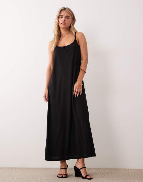 JDY Petite back tie maxi dress in black