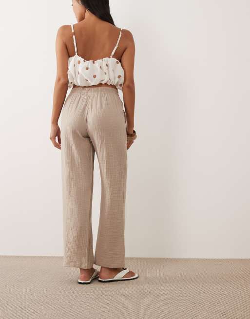 JDY Petite – Beige byxor i tunn väv med vida ben, 4 av 5