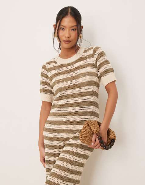 JDY Petite - Beige hæklet midikjole med striber - view 1