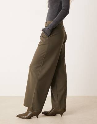 Jdy Petite Belt Detail Wide Leg Trousers In Green