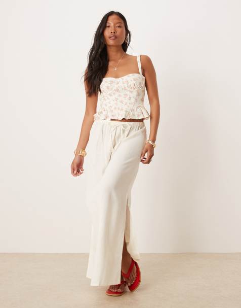 JDY Petite linen mix maxi skirt in white