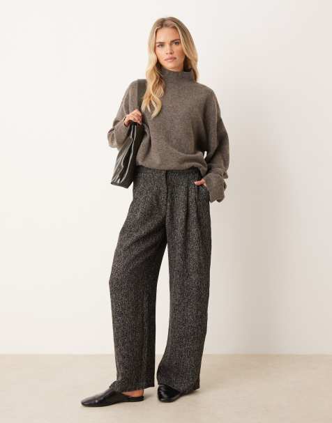 JDY Petite boucle wide leg trousers in black