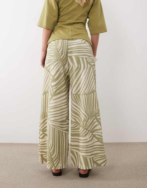 JDY - Petite - Broek met elastische taille en abstracte print in saliegroen, 3 van 5