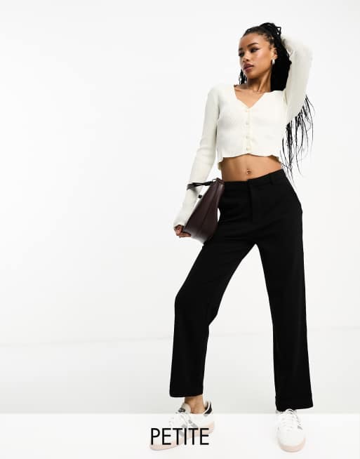 JDY Petite - Broek met wijde pijpen en knoopdetail in zwart