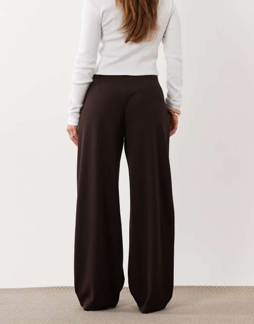 JDY Petite button detail wide leg dad trousers in chocolate brown, 5 of 5