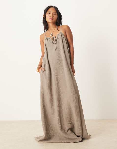 JDY Petite cheesecloth maxi dress in brown - view 1