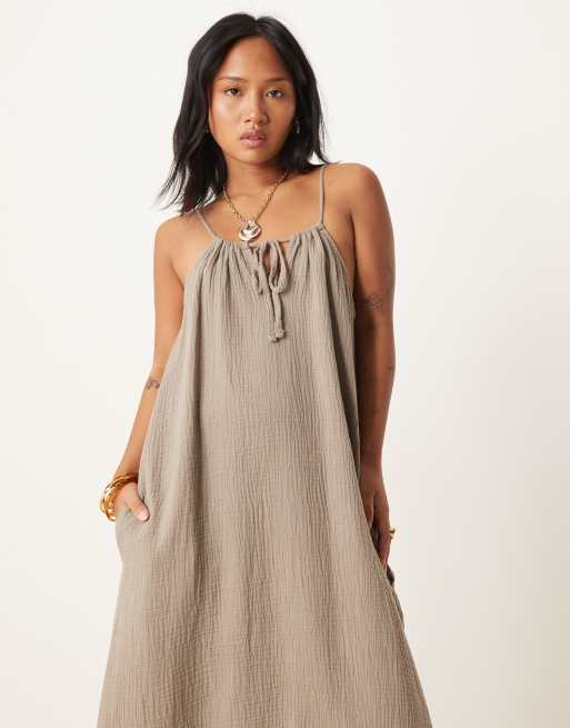 JDY Petite cheesecloth maxi dress in brown, 4 of 4