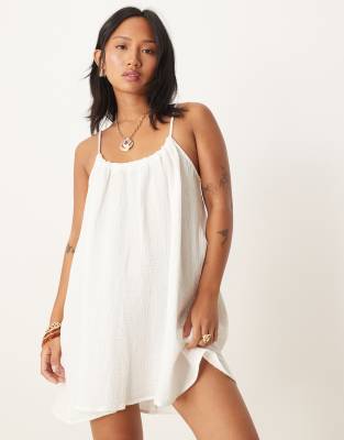 JDY Petite cheesecloth mini dress in white