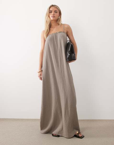 JDY Petite cheesecloth sleeveless maxi dress in brown - view 1