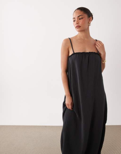 JDY Petite cheesecloth sleeveless maxi dress in charcoal, 2 of 4