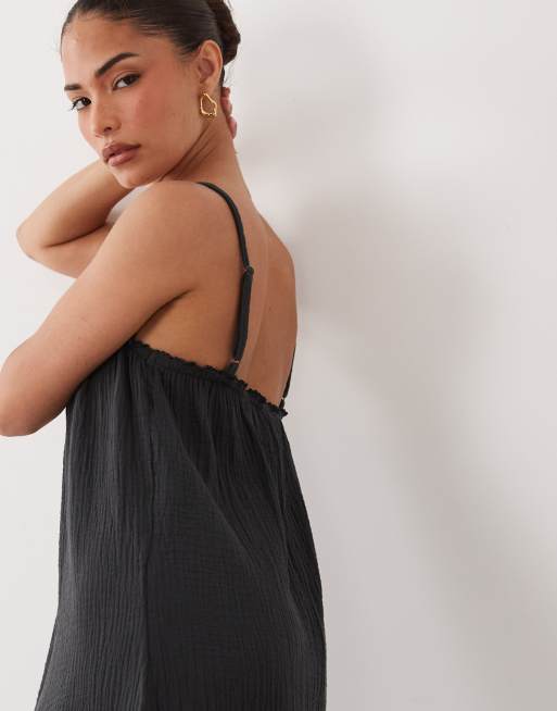 JDY Petite cheesecloth sleeveless maxi dress in charcoal, 3 of 4