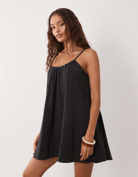 JDY Petite cheesecloth sleeveless mini dress in washed black - view 1