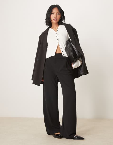 JDY Petite wide leg tailored trousers in black 