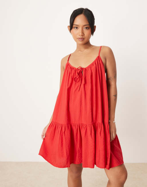 JDY Petite dropped hem mini dress in red, 2 of 4