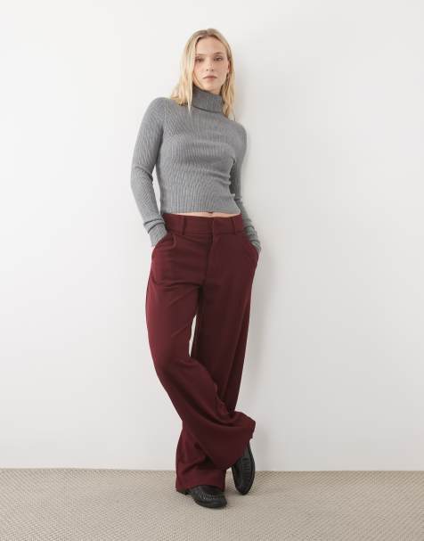 JDY Petite eleganckie spodnie z szerokimi nogawkami w kolorze burgundowym - view 1
