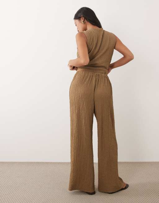 JDY Petite - Elegante broek met textuur in bruin, deel van co-ord set, 4 van 5