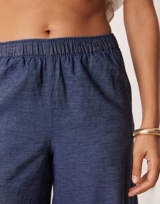 JDY Petite embroidery detail cropped pants in mid blue wash , 4 of 5