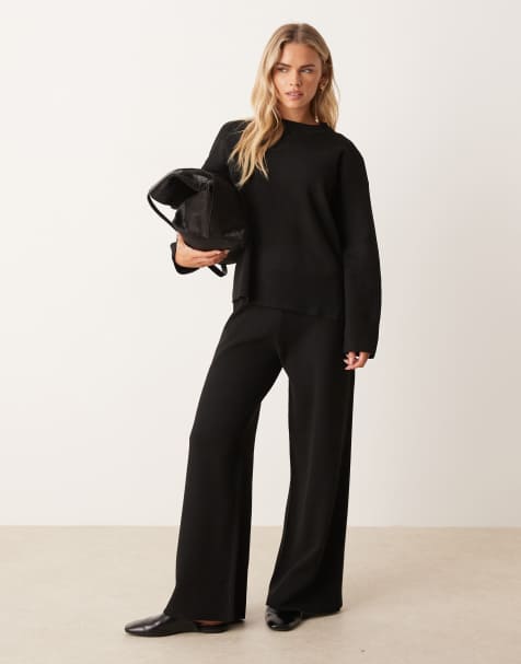 JDY Petite - Ensemble pantalon et pull en maille - Noir - view 1
