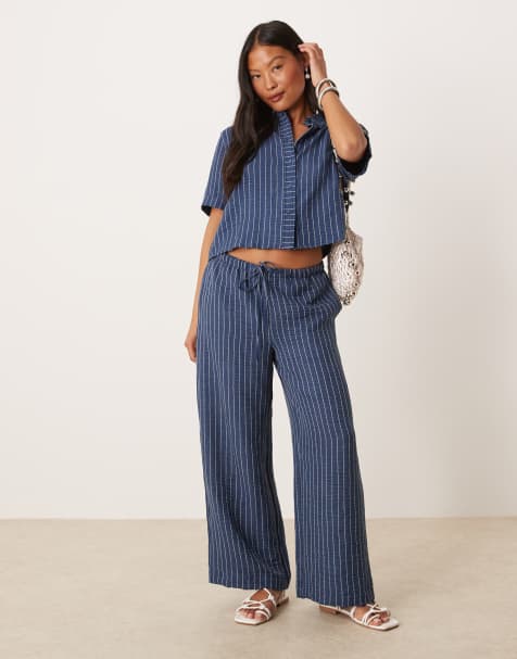 JDY Petite - Ensemble rayé avec pantalon et chemise - Bleu foncé - view 1