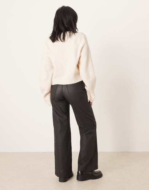 JDY Petite faux leather wide leg pants in black, 2 of 5
