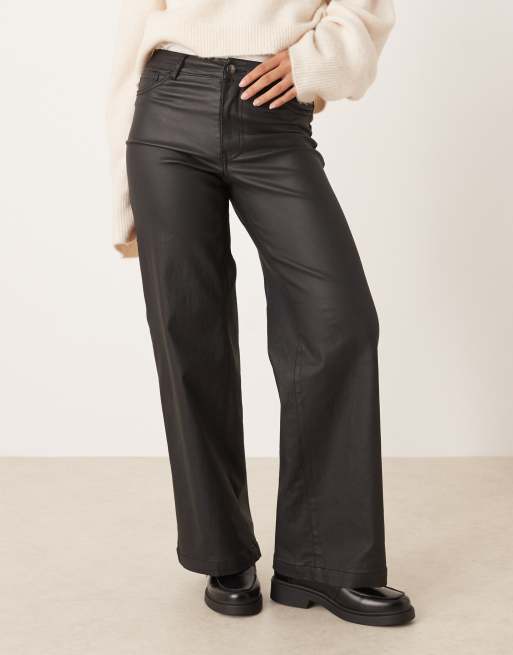 JDY Petite faux leather wide leg pants in black, 4 of 5