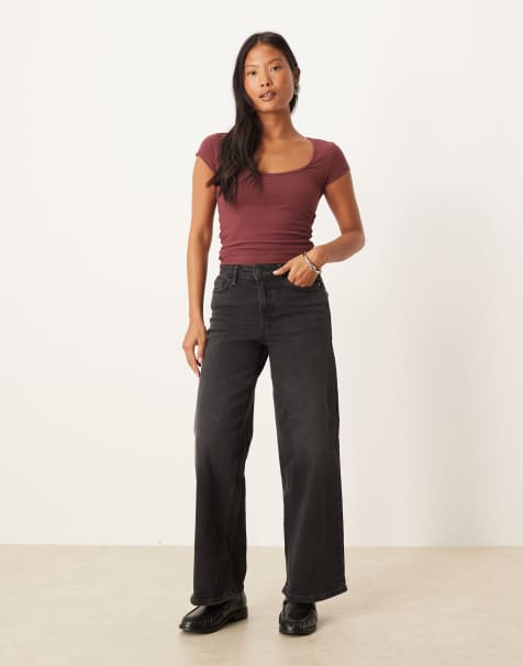 JDY Petite Felina high waist wide leg jeans in black denim - view 1
