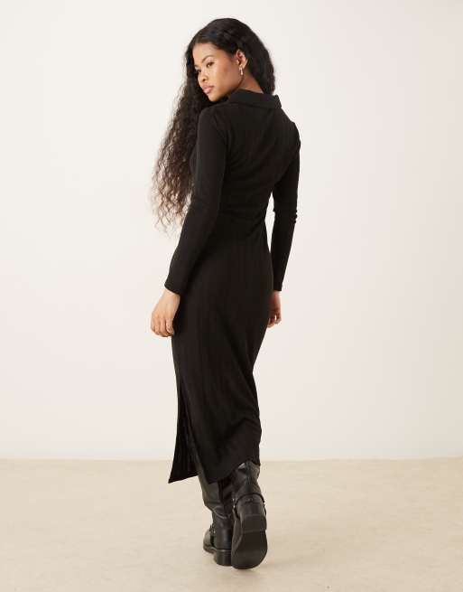 JDY Petite - Gebreide maxi polojurk in zwart, 4 van 4