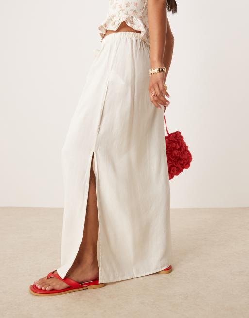 JDY Petite - Gonna lunga bianca in misto lino, 2 di 5