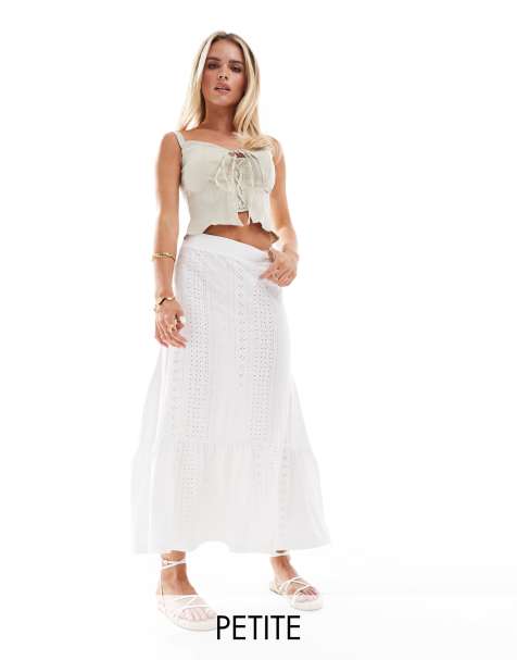 JDY Petite - Gonna lunga traforata a balze color bianco sporco - view 1