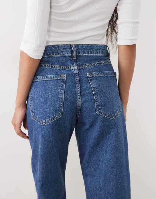 JDY Petite high waist barrel jeans in mid blue, 4 of 5
