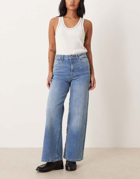 JDY Petite high waist wide leg jean in medium blue denim - view 1