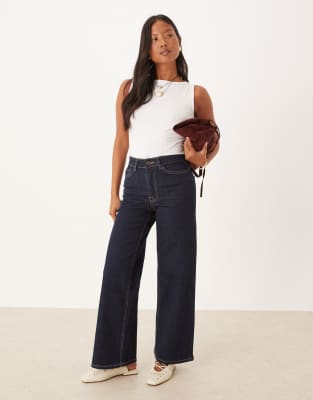 JDY Petite JDY Petite high waist wide leg jean in rinse blue denim