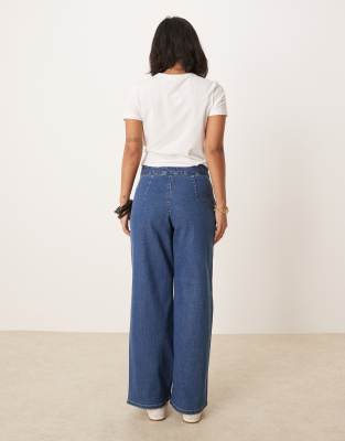 Jdy Petite High Waist Wide Leg Jeans With Button Details In Blue