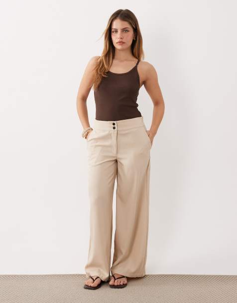 JDY Petite high waist wide leg pants in beige - view 1