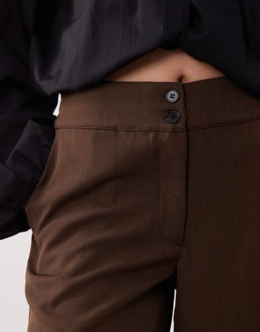 JDY Petite high waist wide leg pants in chocolate, 2 of 5