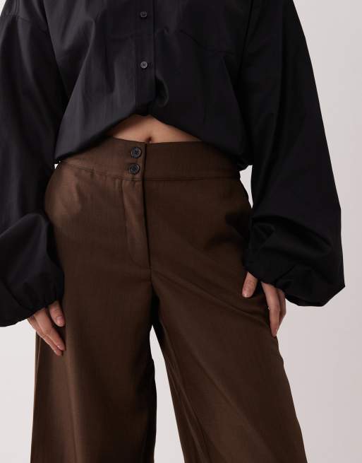 JDY Petite high waist wide leg pants in chocolate, 4 of 5