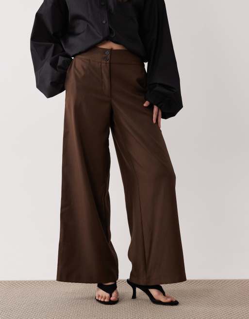 JDY Petite high waist wide leg pants in chocolate, 5 of 5