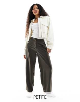 high waist wide leg pants in dark brown-Green