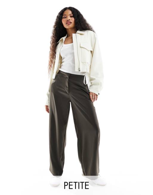 JDY Petite high waist wide leg pants in dark brown
