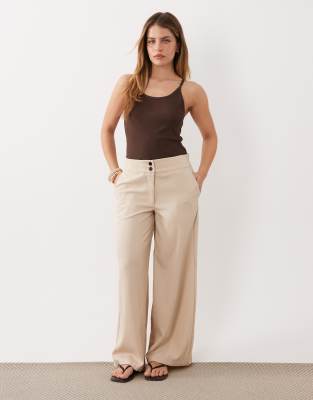 JDY Petite high waist wide leg trouser in beige-Neutral