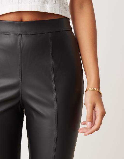 JDY Petite high waisted faux leather trousers in black ASOS