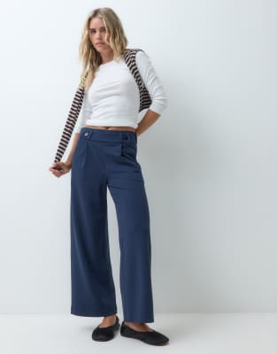 Jdy Petite High Waisted Wide Fit Tailored Pants In Navy