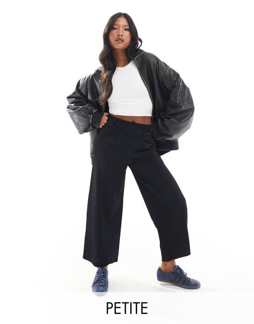 JDY Petite high waisted wide fit tailored trousers in black | ASOS