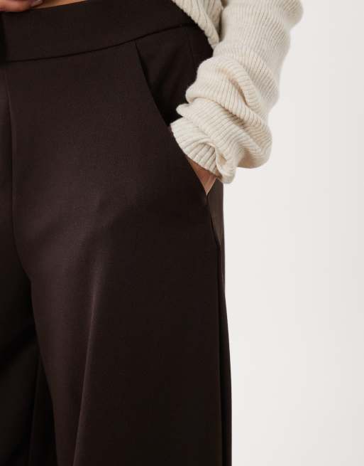 JDY Petite high waisted wide leg pants in chocolate brown, 4 of 5