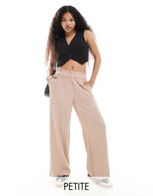 JDY Petite JDY Petite high waisted wide leg trouser in beige stripe-Neutral