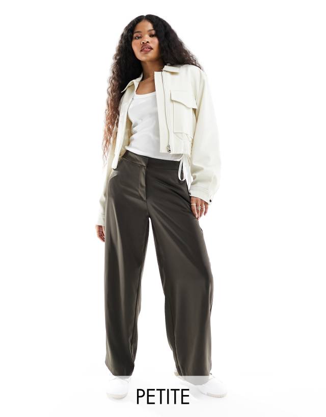 JDY Petite - high waisted wide leg trousers in dark brown