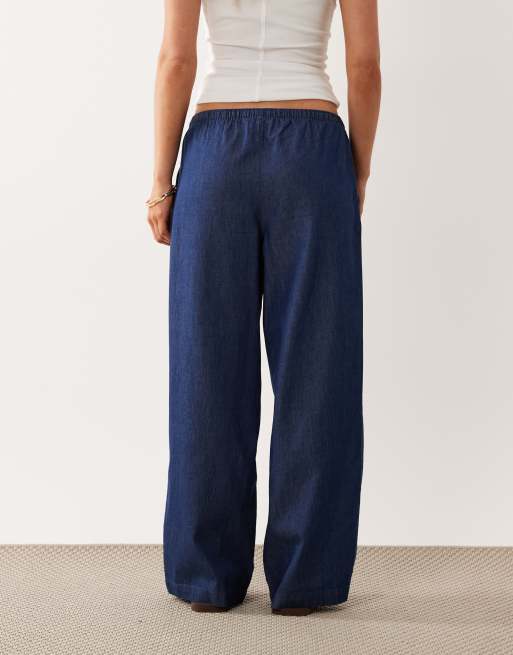 JDY Petite – Hose aus Chambray in Dunkelblau mit weitem Bein, 5 von 5