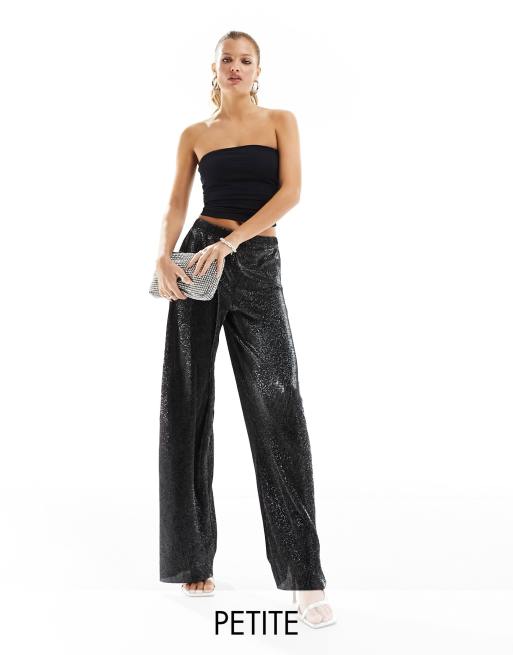 JDY Petite – Hose in glitzerndem Schwarz mit weitem Schnitt